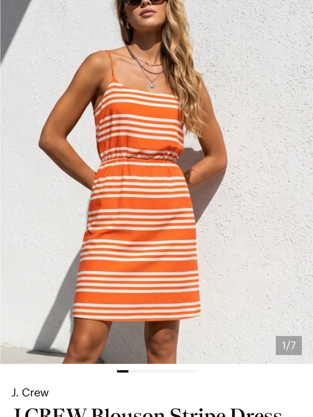J. Crew Stripe Dress Spaghetti Strap Silk Orange dress